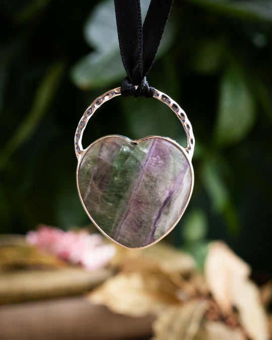 Rainbow Fluroite Heart Sterling Silver Necklace - The Healing Pear