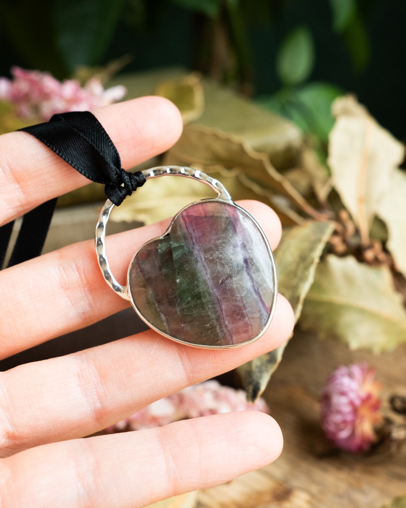 Rainbow Fluroite Heart Sterling Silver Necklace - The Healing Pear