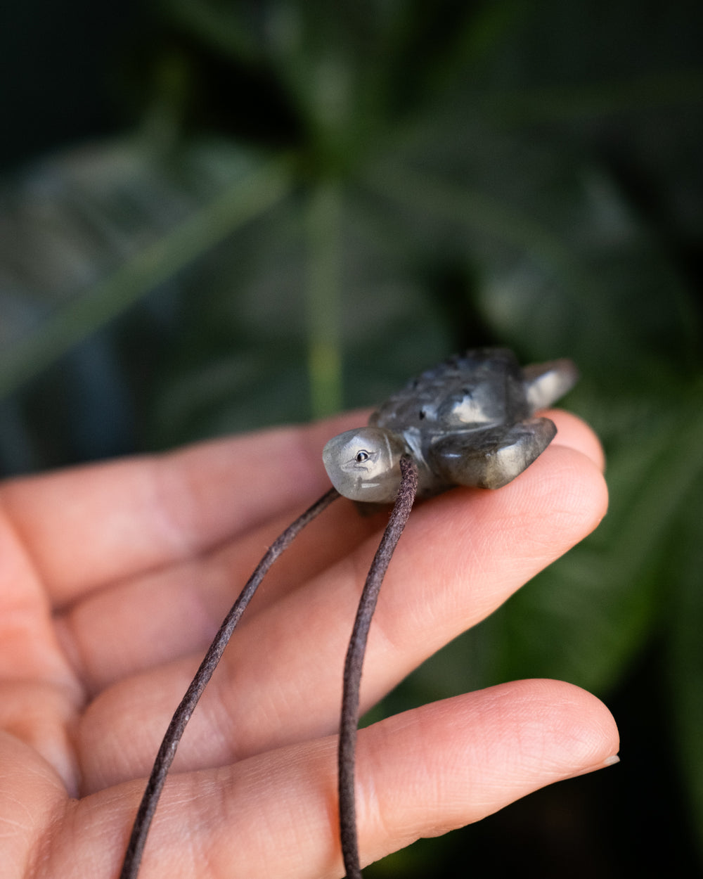 Small Labradorite Hand Carved Leatherback Sea Turtle Necklace