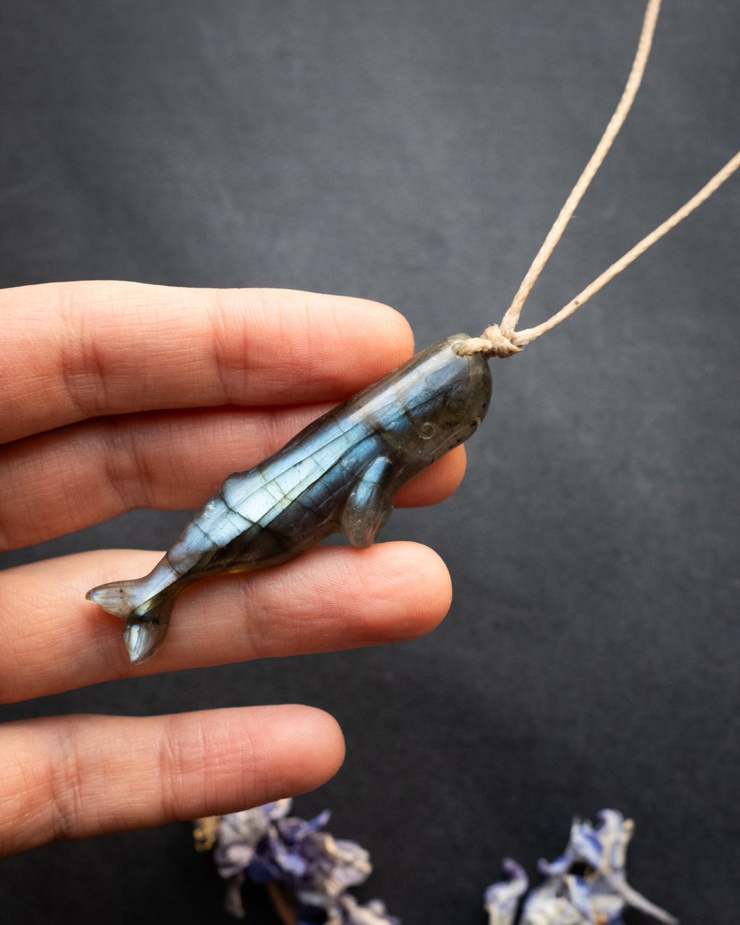 Labradorite Hand Carved Sperm Whale Necklace