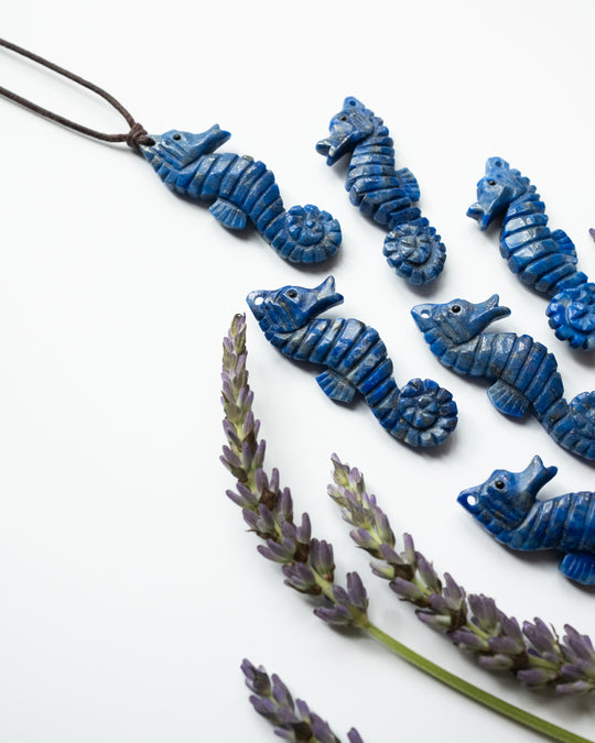 Lapis Lazuli Hand Carved Seahorse Necklace