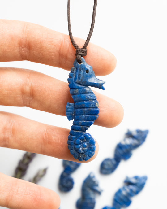 Lapis Lazuli Hand Carved Seahorse Necklace