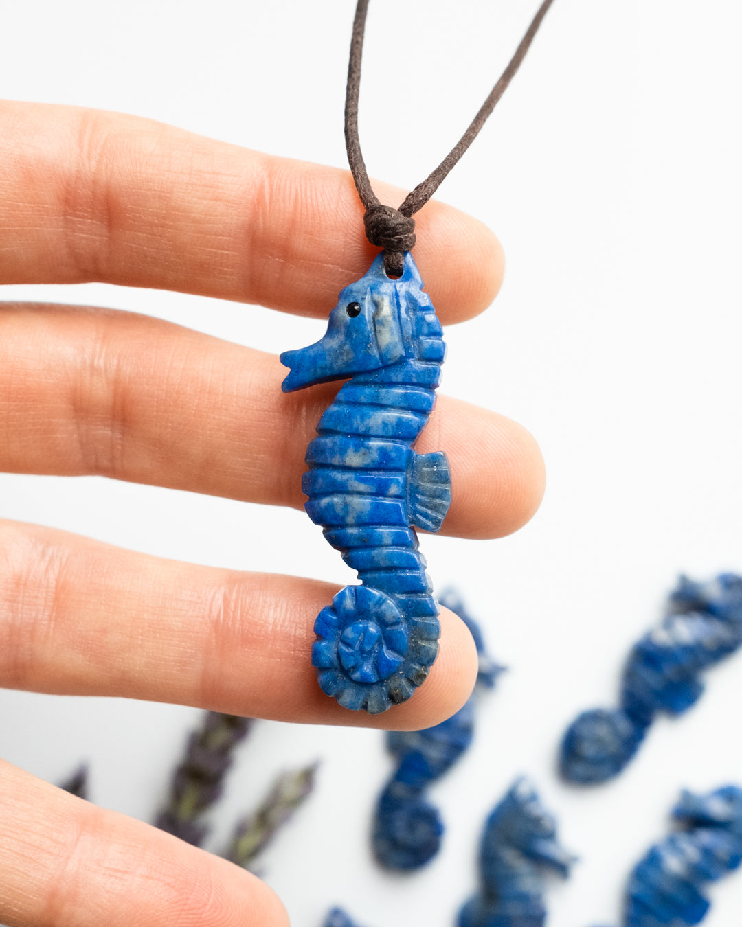 Lapis Lazuli Hand Carved Seahorse Necklace