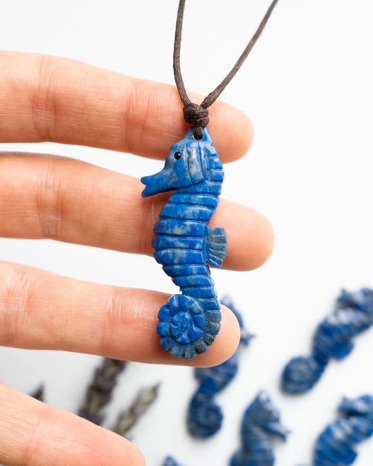 Lapis Lazuli Hand Carved Seahorse Necklace