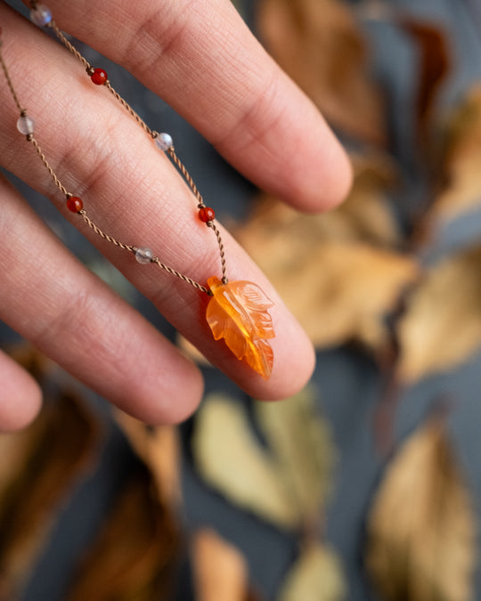 Hand Carved Leaf Beaded Necklace