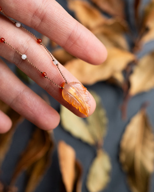 Hand Carved Leaf Beaded Necklace