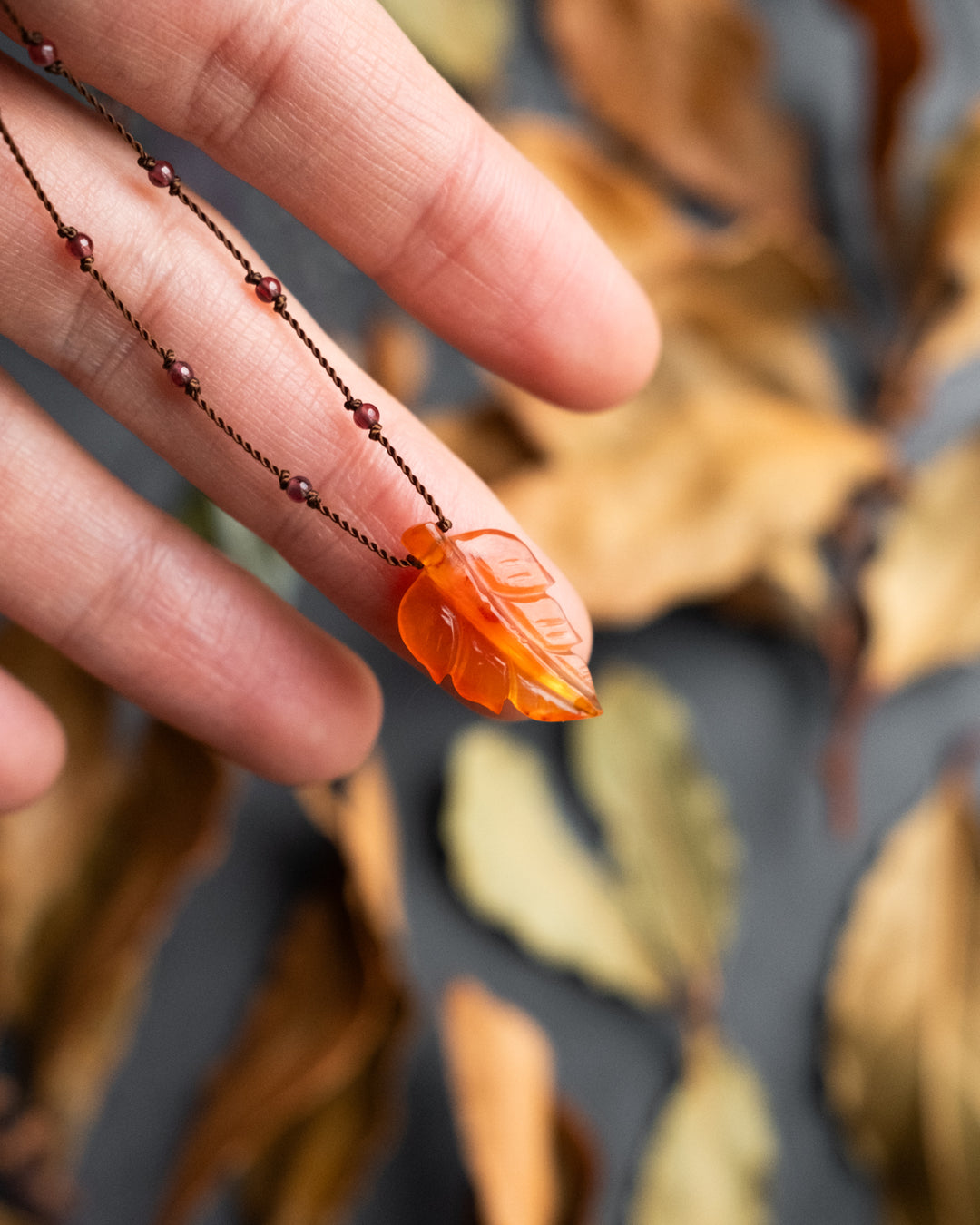 Hand Carved Leaf Beaded Necklace