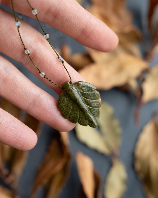 Hand Carved Leaf Beaded Necklace