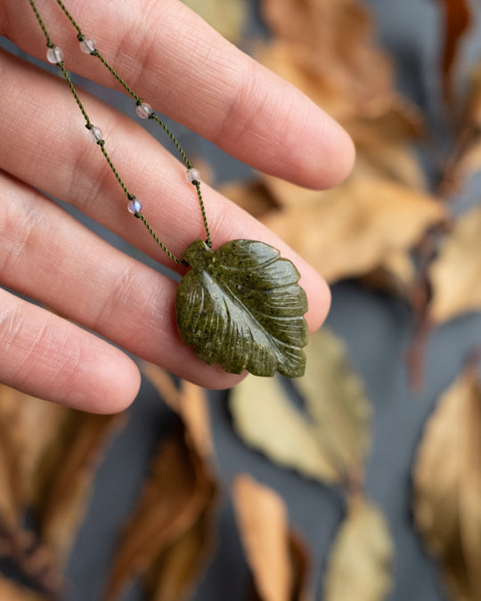 Hand Carved Leaf Beaded Necklace