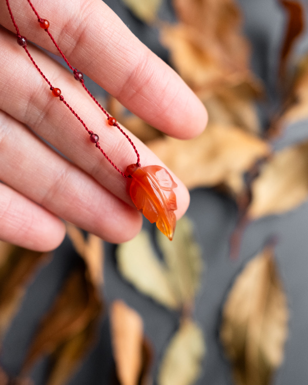 Hand Carved Leaf Beaded Necklace