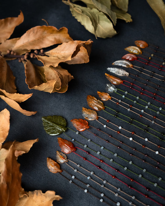 Hand Carved Leaf Beaded Necklace