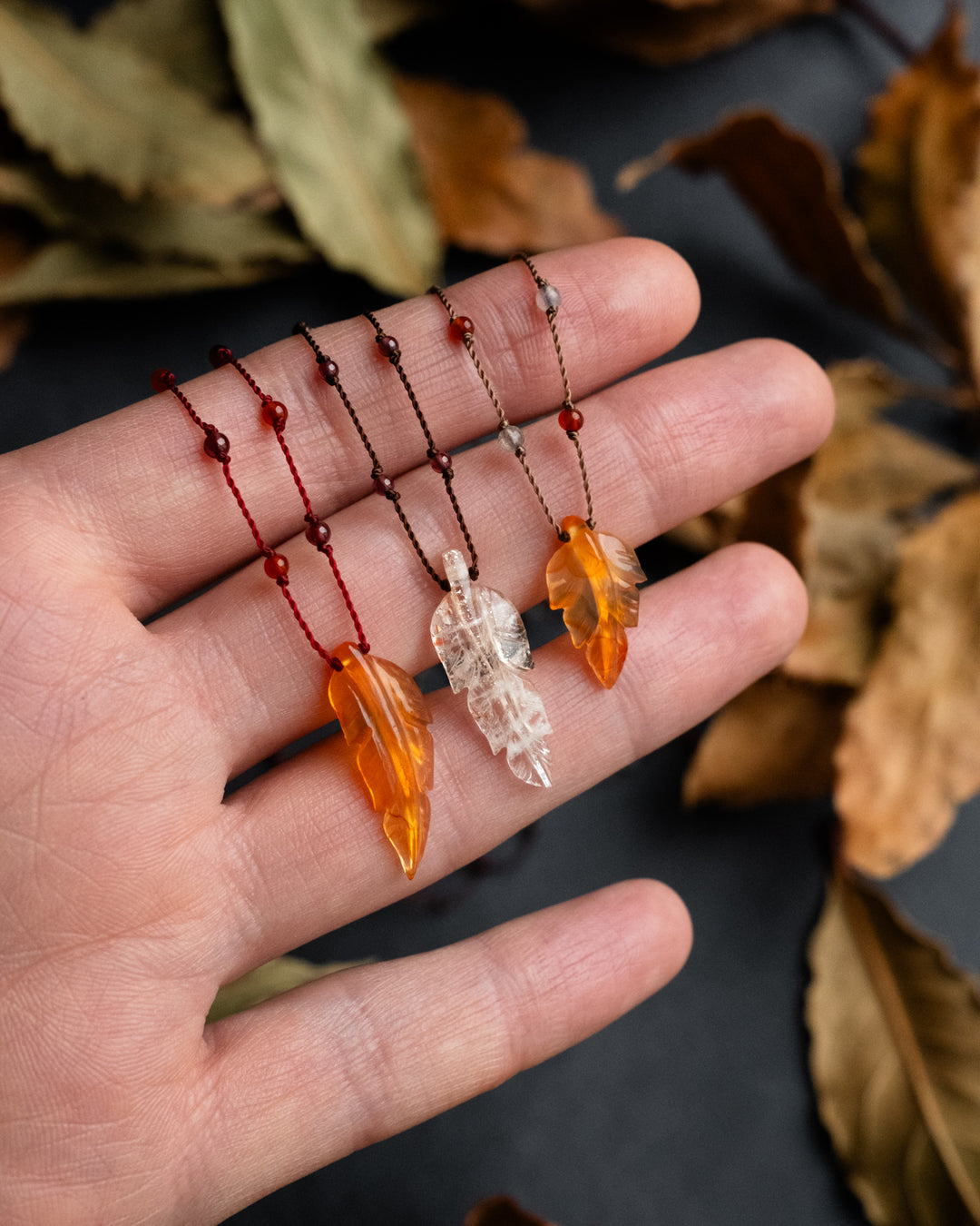 Hand Carved Leaf Beaded Necklace