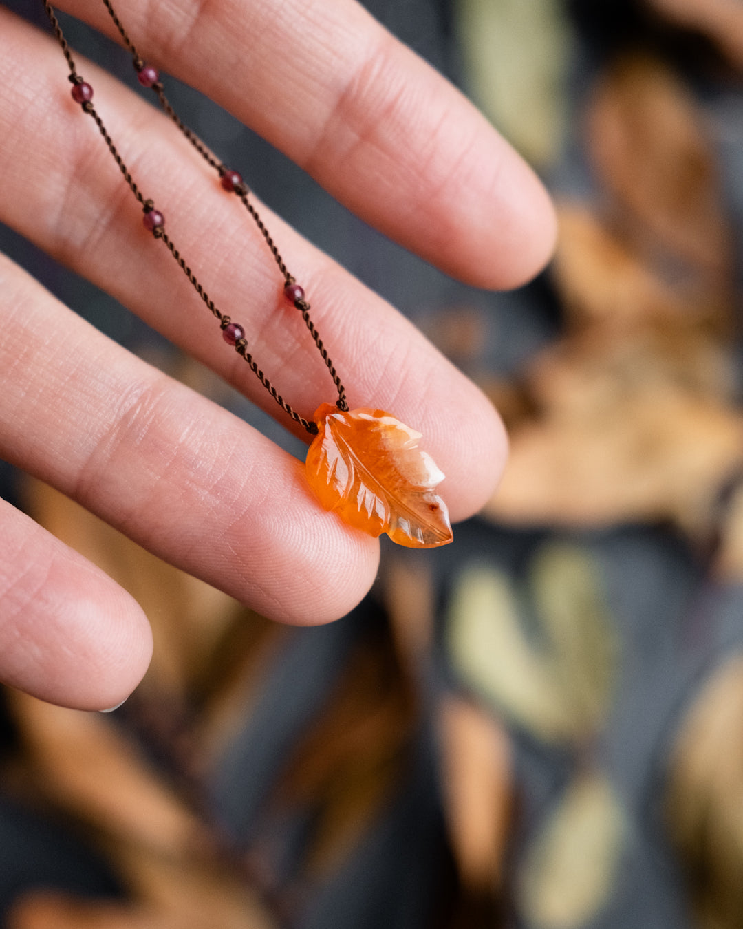 Hand Carved Leaf Beaded Necklace