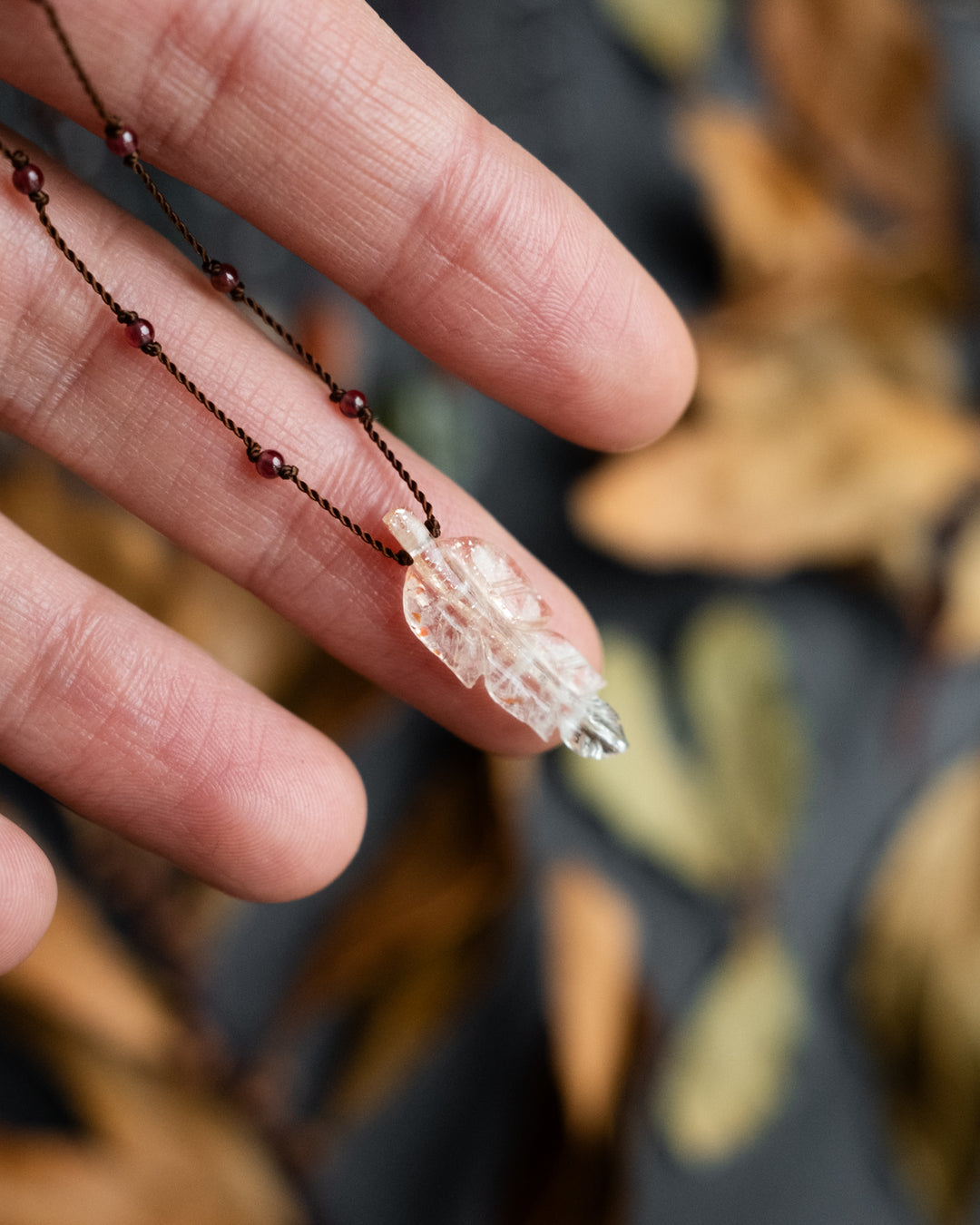 Hand Carved Leaf Beaded Necklace