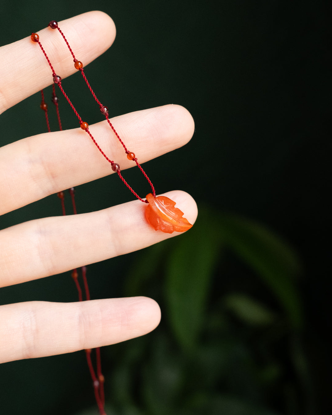 Hand Carved Leaf Beaded Necklace