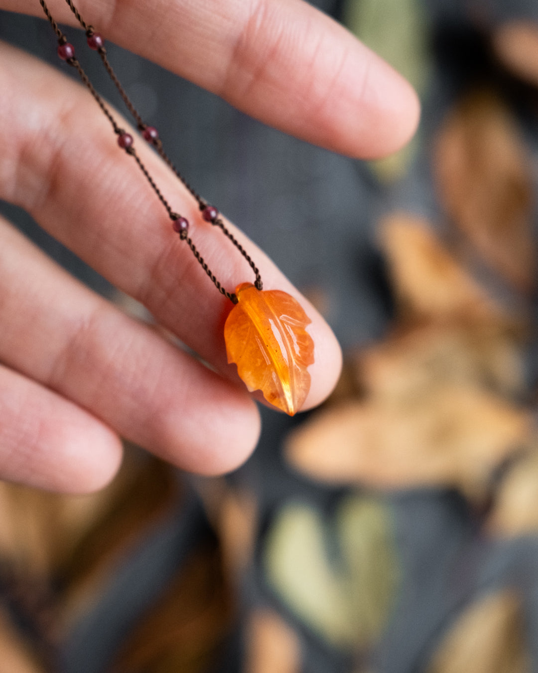 Hand Carved Leaf Beaded Necklace