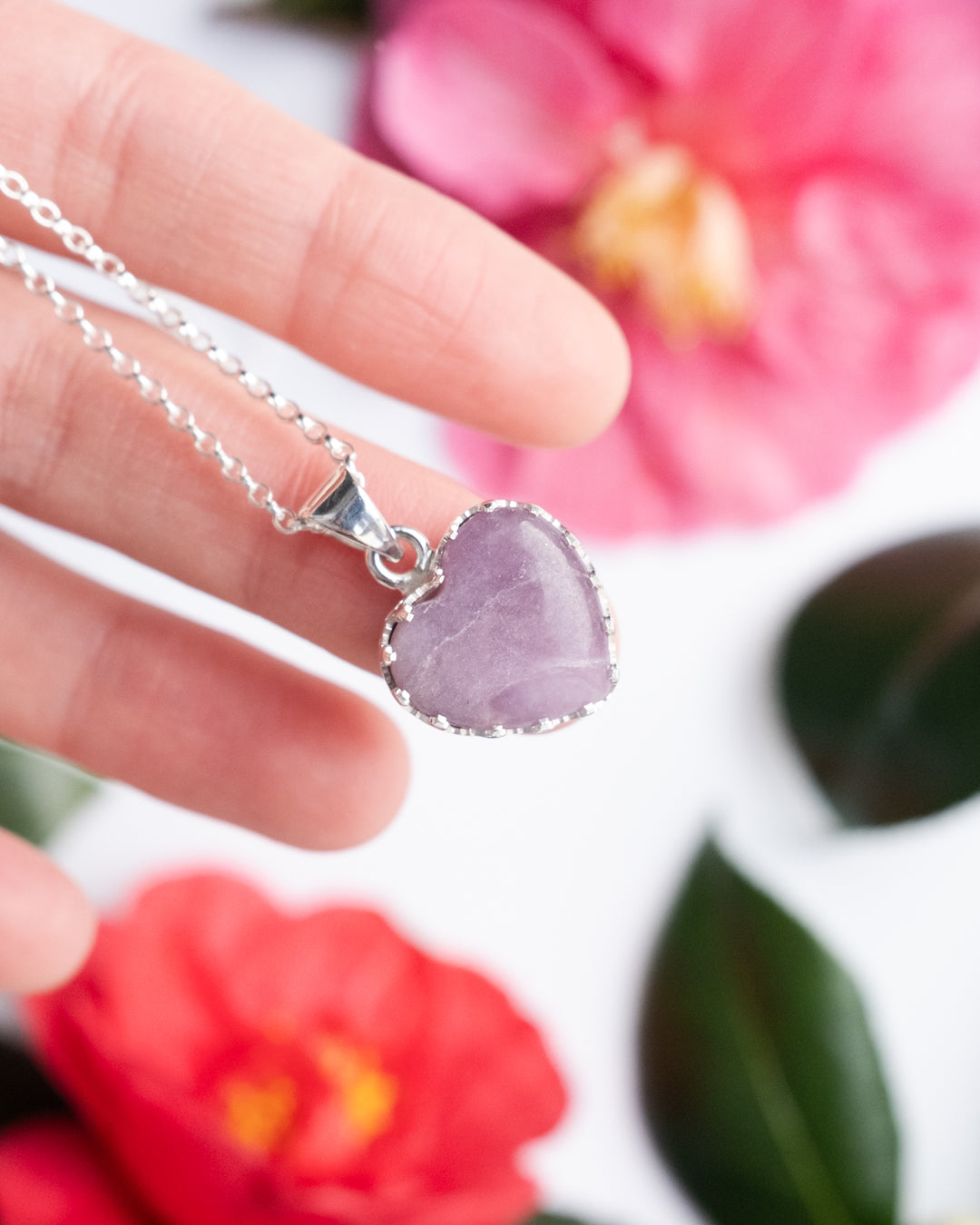 Lepidolite Heart Sterling Silver Gallery Necklace