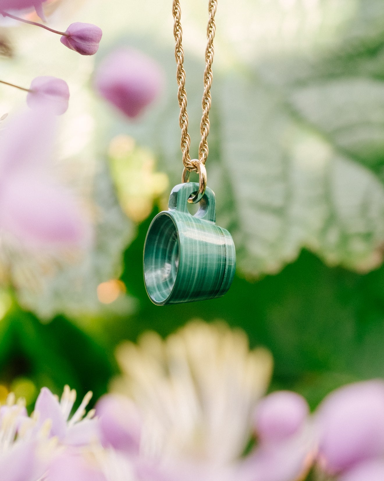 Malachite Hand Carved Mug Necklace - The Healing Pear