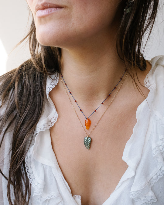 Hand Carved Leaf Beaded Necklace