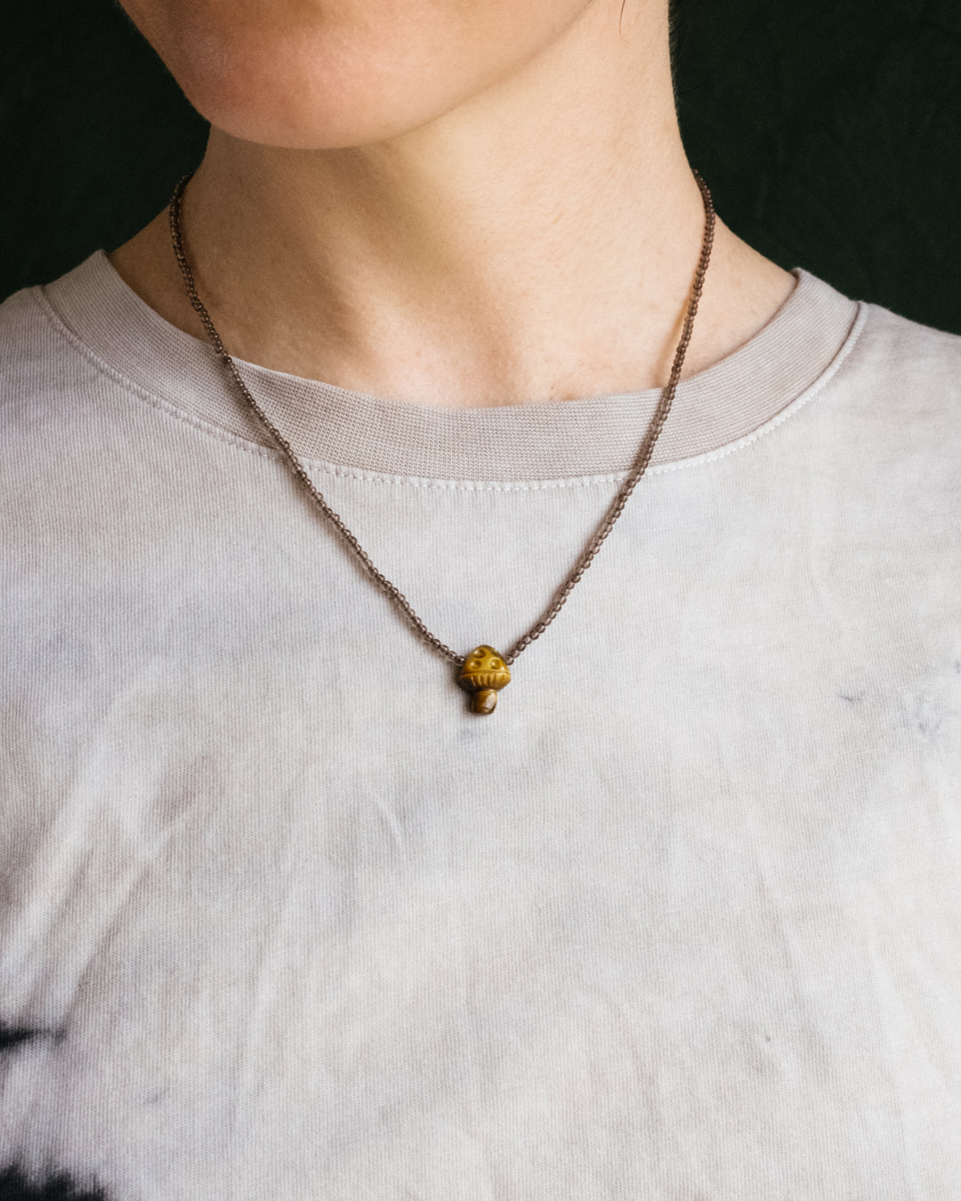 Blue Tiger's Eye Hand Carved Toadstool & Gold Sheen Obsidian Beaded Necklace