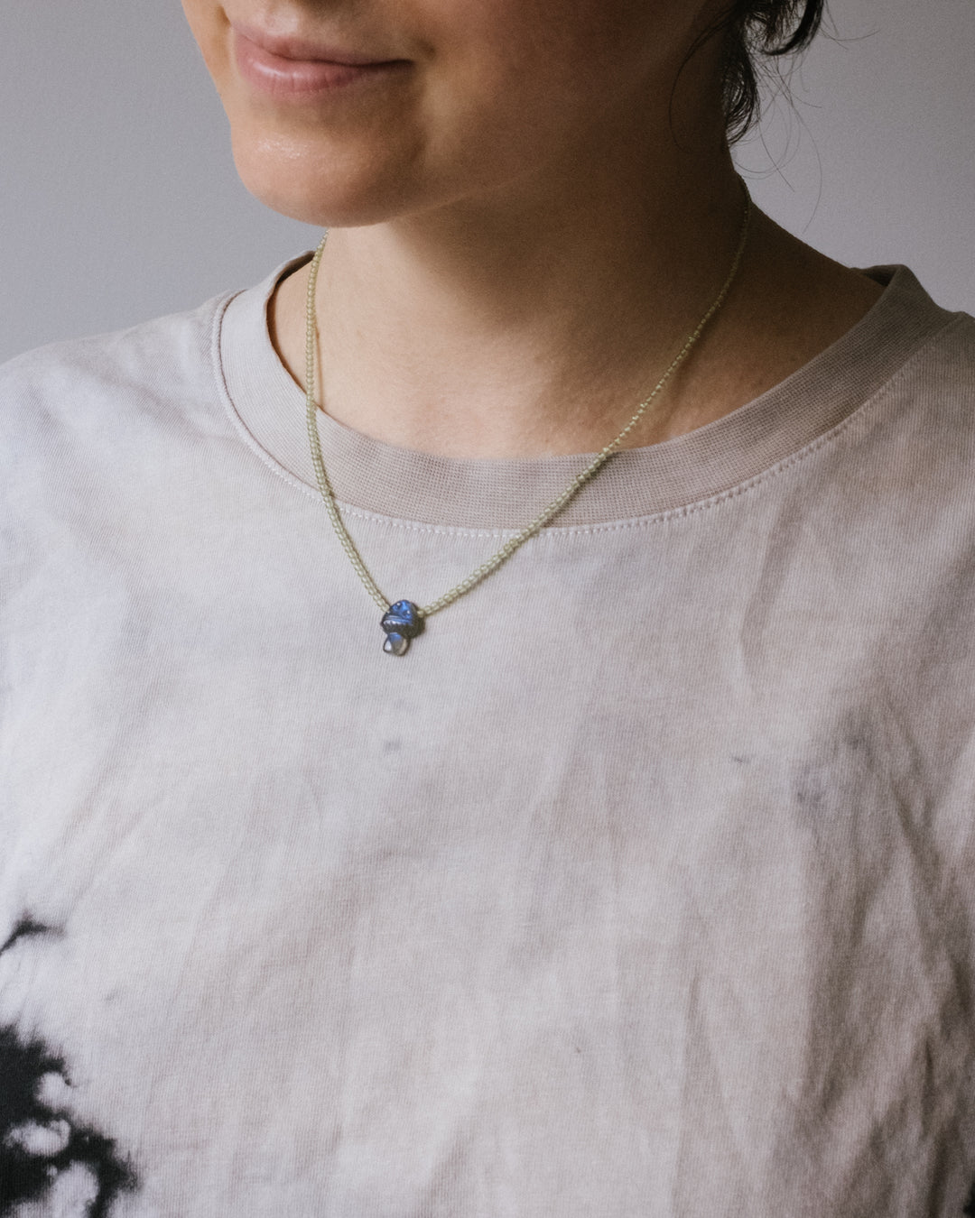 Blue Tiger's Eye Hand Carved Toadstool & Gold Sheen Obsidian Beaded Necklace