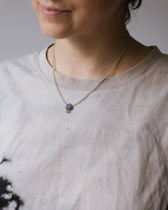 Silver Sheen Obsidian Hand Carved Toadstool Beaded Necklace