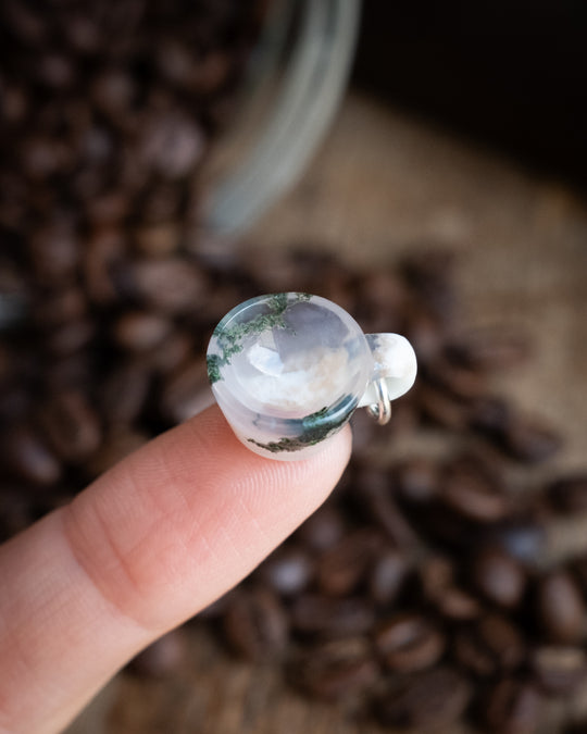 Moss Agate Hand Carved Mug Necklace