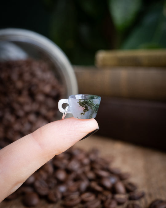 Moss Agate Hand Carved Mug Necklace