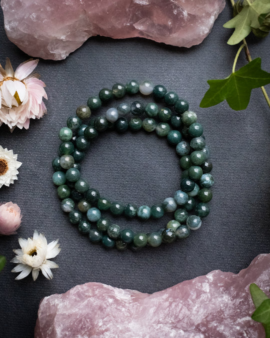 Moss Agate Round Bead Bracelet 6mm