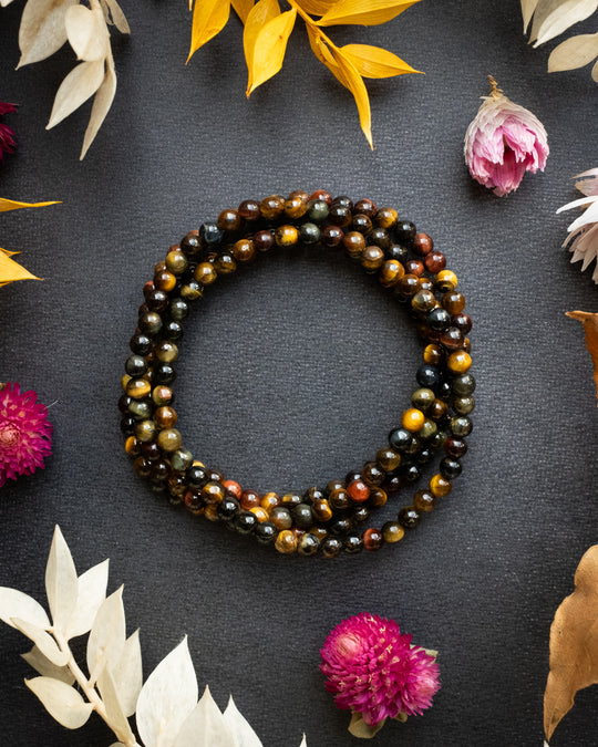 Multi Tiger's Eye Round Bead Bracelet 4mm