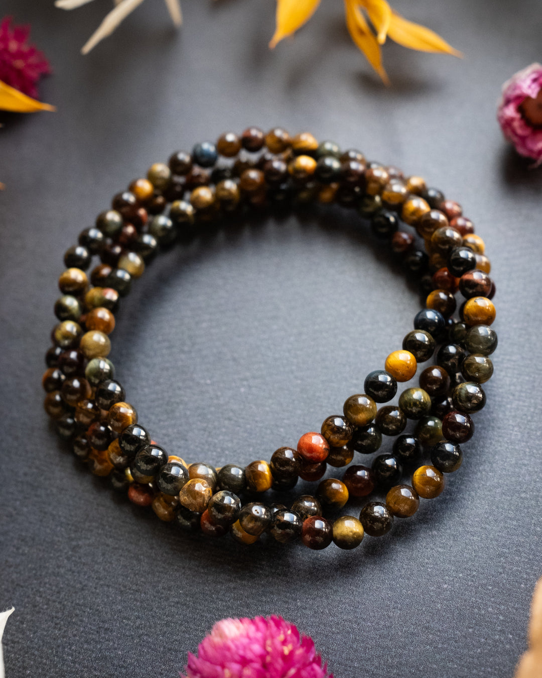 Multi Tiger's Eye Round Bead Bracelet 4mm