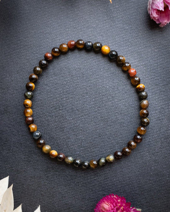 Multi Tiger's Eye Round Bead Bracelet 4mm