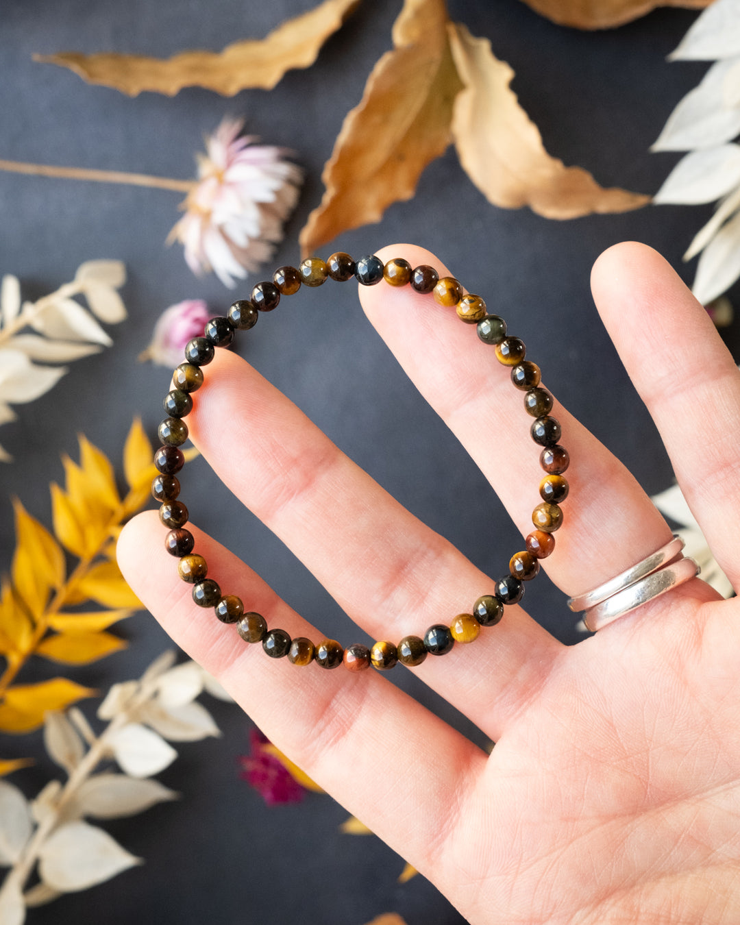 Multi Tiger's Eye Round Bead Bracelet 4mm