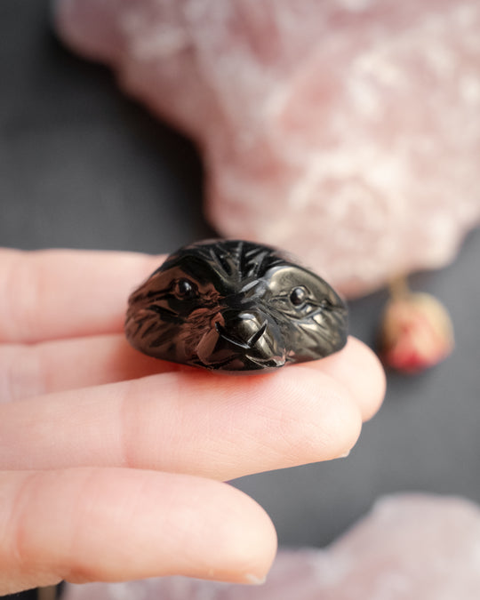 Obsidian Hand Carved Bear Necklace