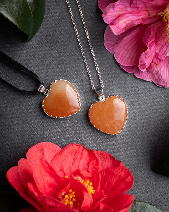 Orange Aventurine Heart Sterling Silver Gallery Necklace