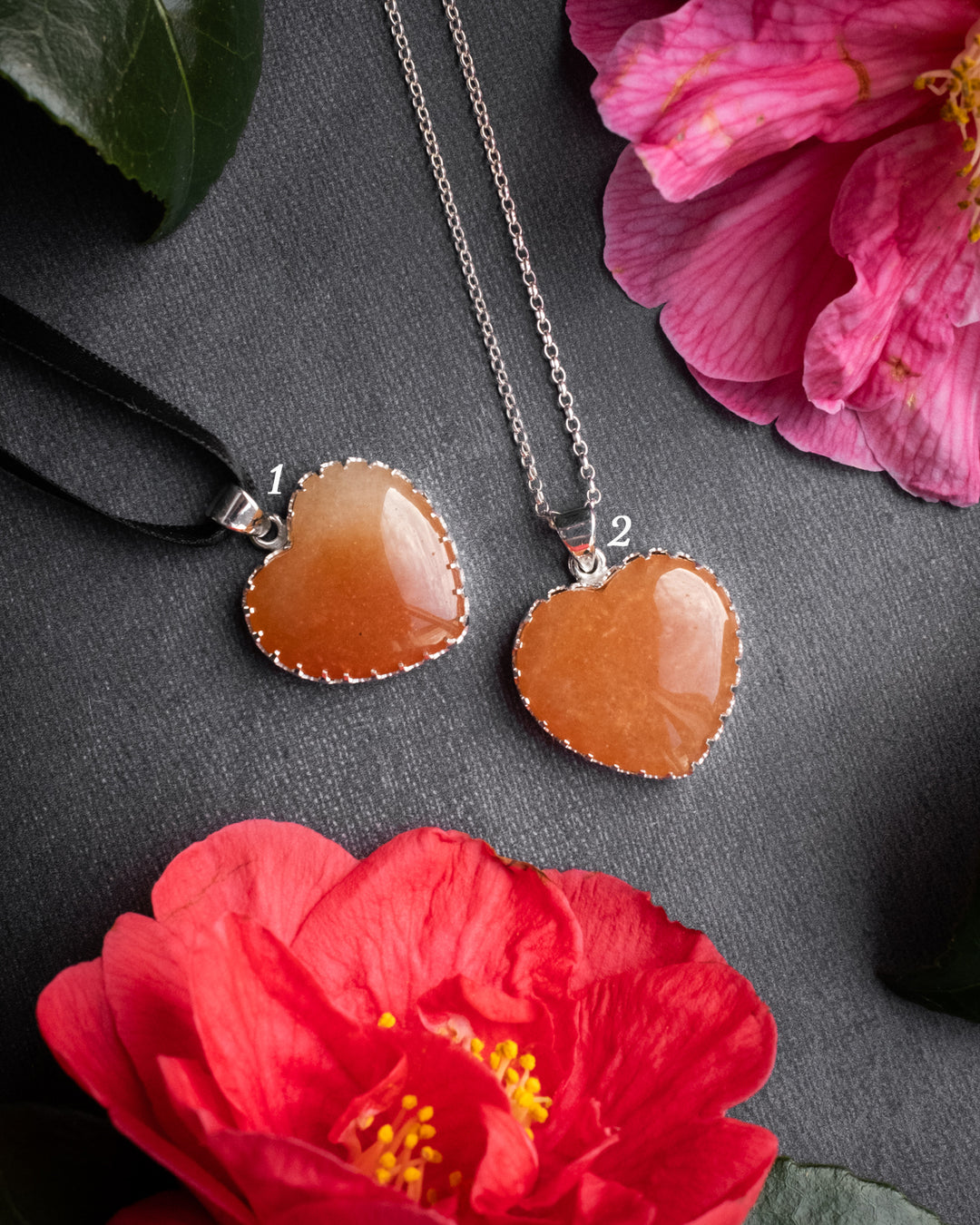 Orange Aventurine Heart Sterling Silver Gallery Necklace