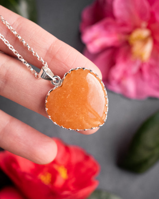 Orange Aventurine Heart Sterling Silver Gallery Necklace