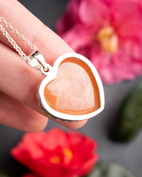 Orange Aventurine Heart Sterling Silver Gallery Necklace