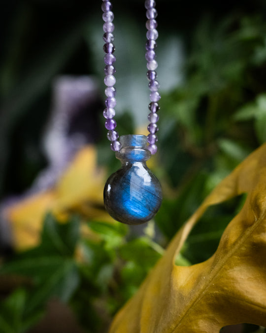 Potion for Heightened Intuition: Midnight Blue Labradorite & Amethyst Beaded Necklace