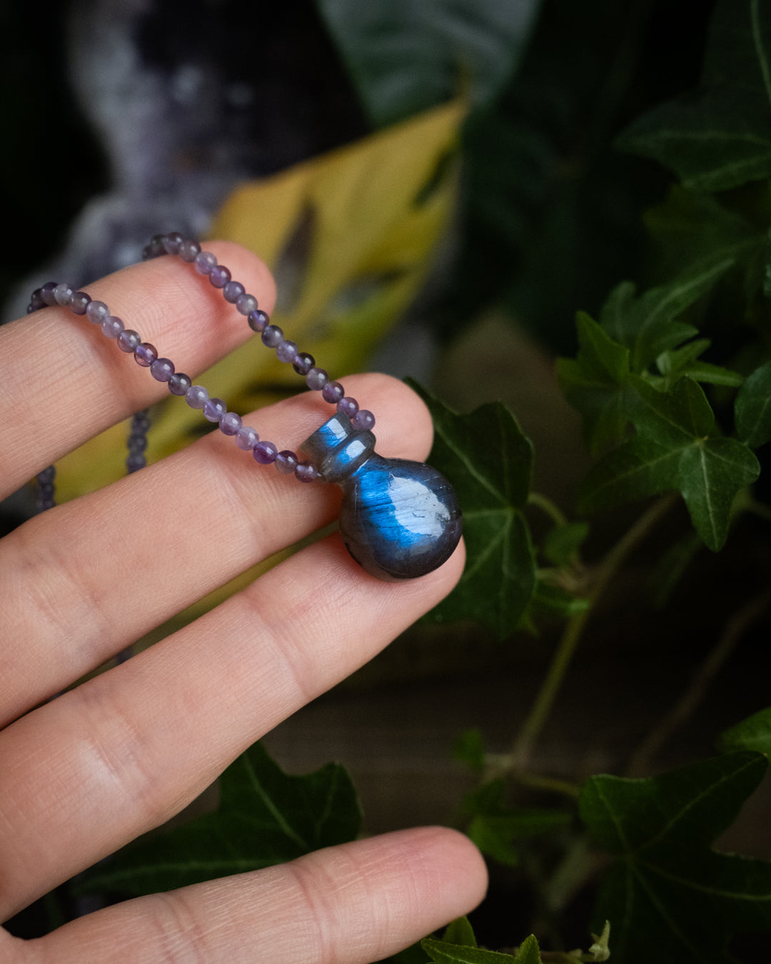 Potion for Heightened Intuition: Midnight Blue Labradorite & Amethyst Beaded Necklace