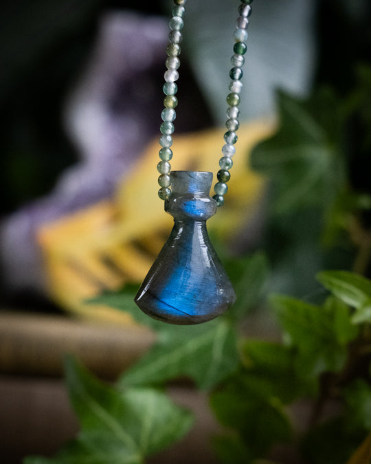 Potion for Woodland Dreaming: Midnight Blue Labradorite & Moss Agate Beaded Necklace