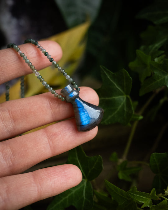 Potion for Woodland Dreaming: Midnight Blue Labradorite & Moss Agate Beaded Necklace