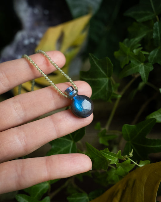 Potion for New Beginnings: Midnight Blue Labradorite & Peridot Beaded Necklace