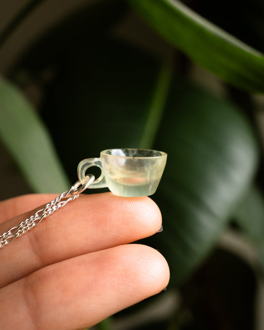 Prehnite Hand Carved Mug Necklace