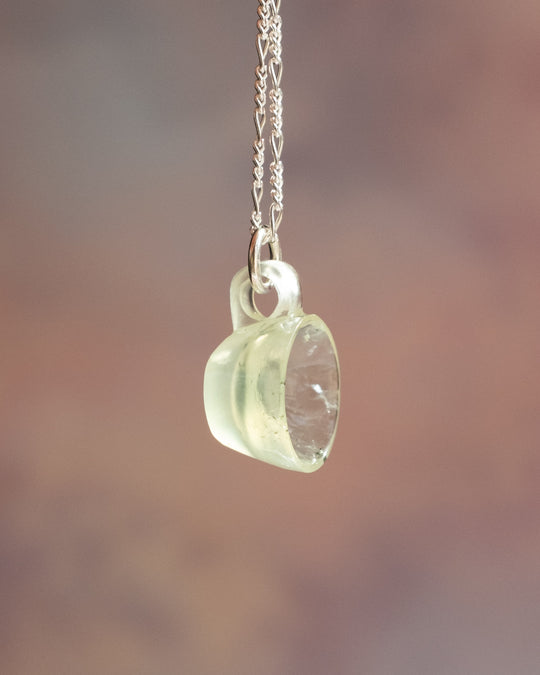 Prehnite Hand Carved Mug Necklace