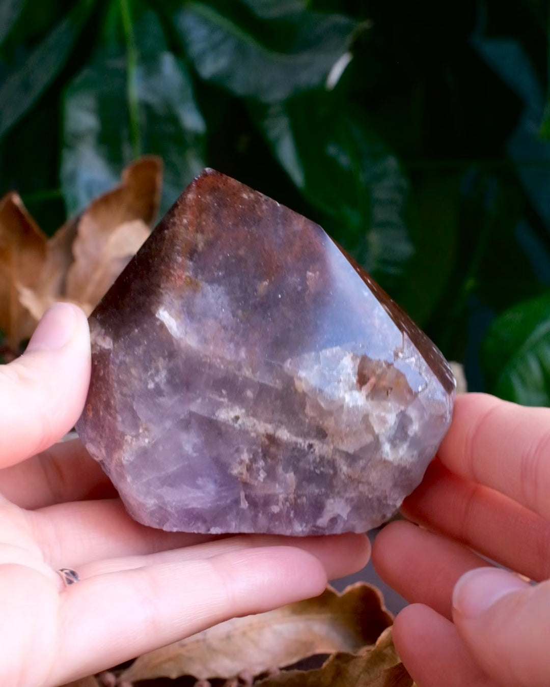 Amethyst with Cacoxenite Polished Point Raw Crystal