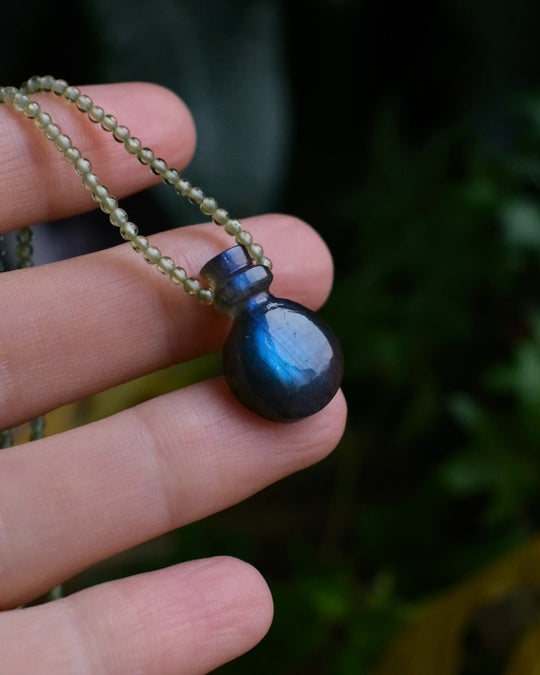 Potion for New Beginnings: Midnight Blue Labradorite & Peridot Beaded Necklace