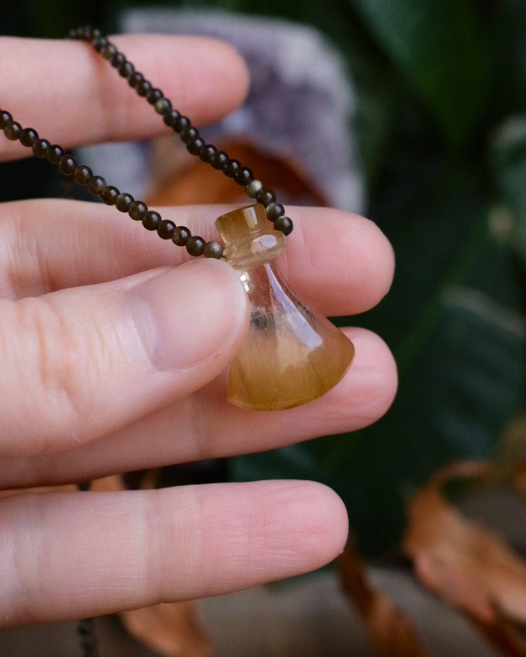 Potion for Focused Intuition: Rutilated Quartz & Gold Sheen Obsidian Beaded Necklace