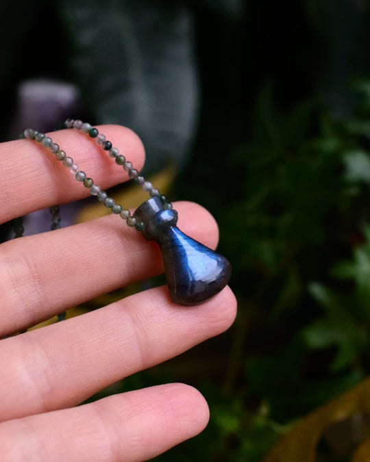 Potion for Woodland Dreaming: Midnight Blue Labradorite & Moss Agate Beaded Necklace