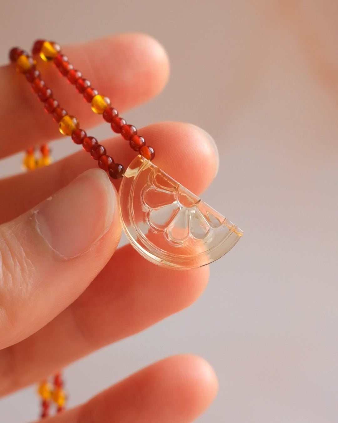 Natural Citrine Orange Slice Beaded Necklace